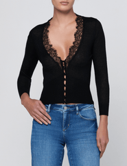 PRE-ORDER-L'AGENCE Eluna Lace Trim Cardigan in Black