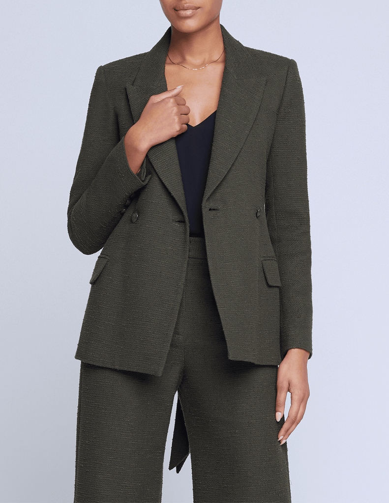 L'Agence Jordana Tweed Wrap Belted Blazer