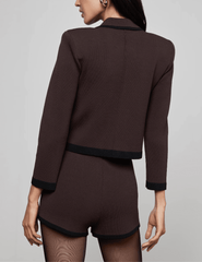 L'AGENCE Janu Contrast Trim Knit Jacket in Dark Brown-SALE