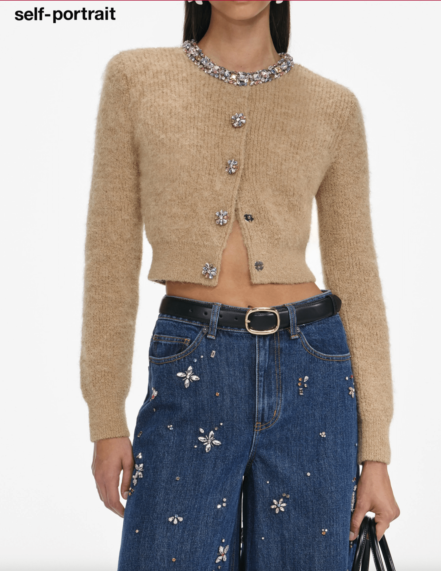 Self-Portrait - PRE-ORDER-Self-Portrait Crystal Embellished Barrel Jeans in Sky Blue - Buy Online