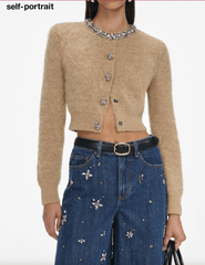Self-Portrait - PRE-ORDER-Self-Portrait Crystal Embellished Barrel Jeans in Sky Blue - Buy Online