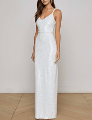 L'AGENCE Karma Sleeveless Sequin Maxi Dress in White