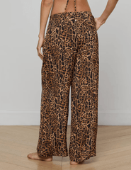 PRE-ORDER-L'Agence Geraldine Cover-Up Beach Pant in Brown Multi Patch Leopard