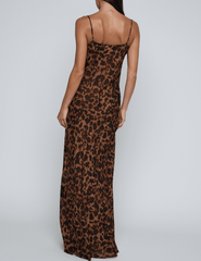 PRE-ORDER-L'AGENCE Christine Cowl Neck Maxi Dress in Brown Multi Amur Leopard
