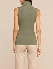 PRE-ORDER-L'AGENCE Ceci Sleeveless Button Turtleneck Tank in Ash Olive