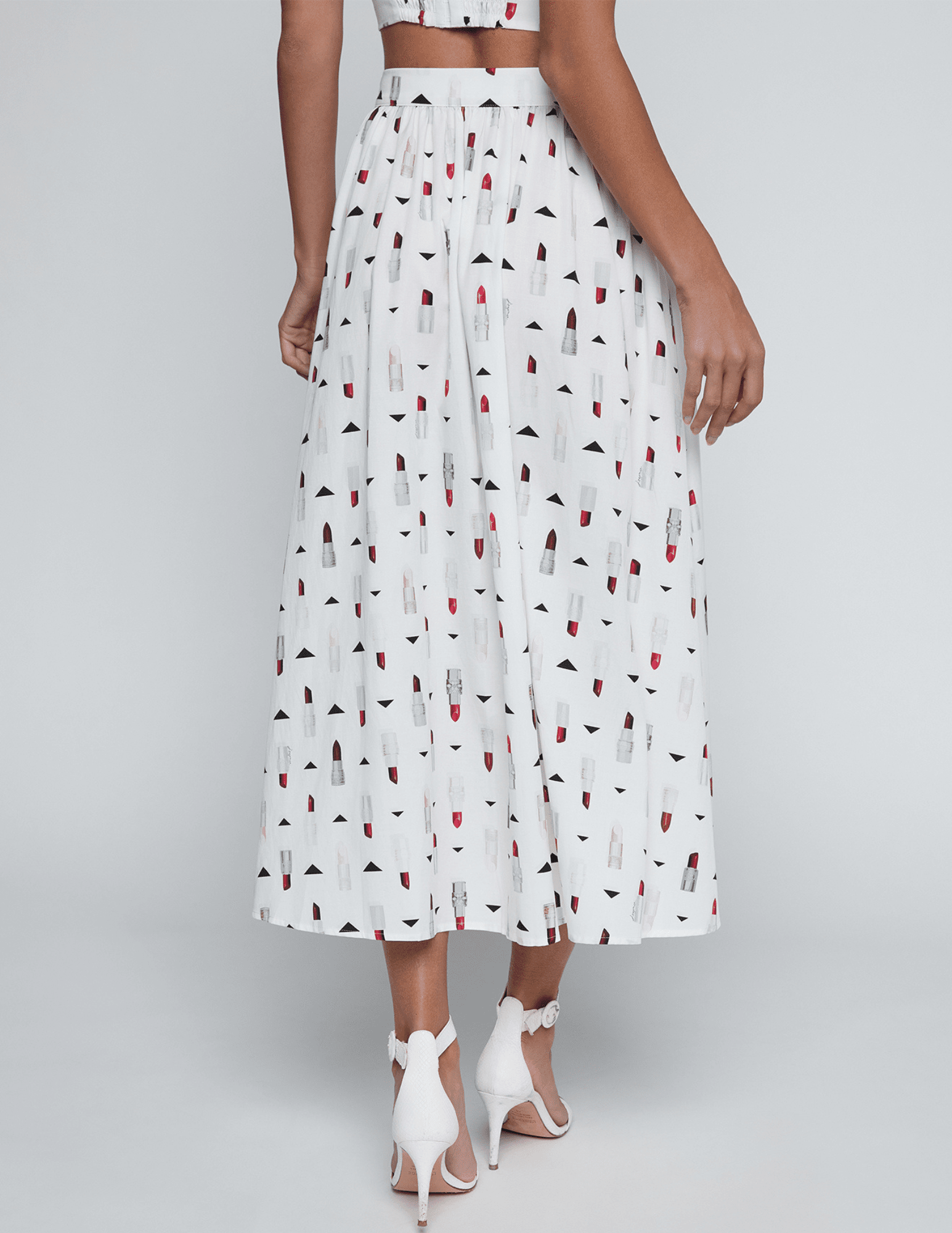L'Agence - PRE-ORDER-L'AGENCE Seina Poplin Midi Skirt in Ivory Multi Lipstick Geo - Buy Online