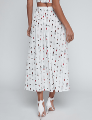 L'Agence - PRE-ORDER-L'AGENCE Seina Poplin Midi Skirt in Ivory Multi Lipstick Geo - Buy Online