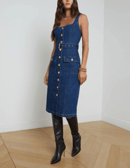 L'Agence Idy Denim Button Front Midi Dress