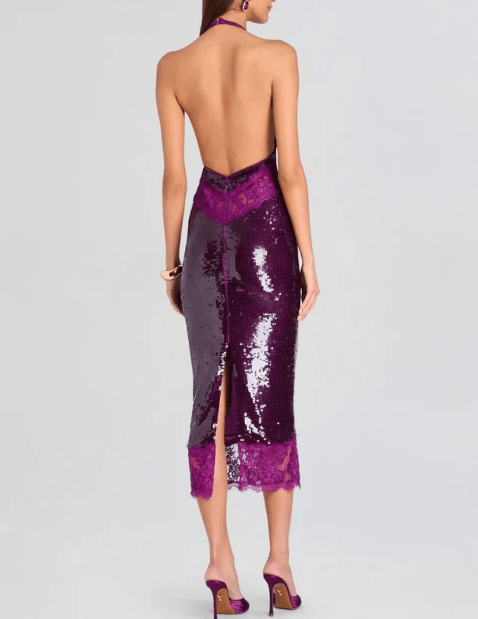 Retrofête - PRE-ORDER-Retrofête Vicky Sequin Lace Halter Dress in Violette - Buy Online