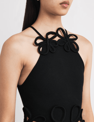 Cult Gaia Jena Knit Midi Dress Black Crochet Cutout Halter Cult Gaia Jena Knit Midi Dress Black Crochet Cutout Halter