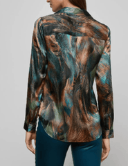 L'AGENCE L'Agence Tyler Long Sleeve Blouse in Teal Multi Mix Feather
