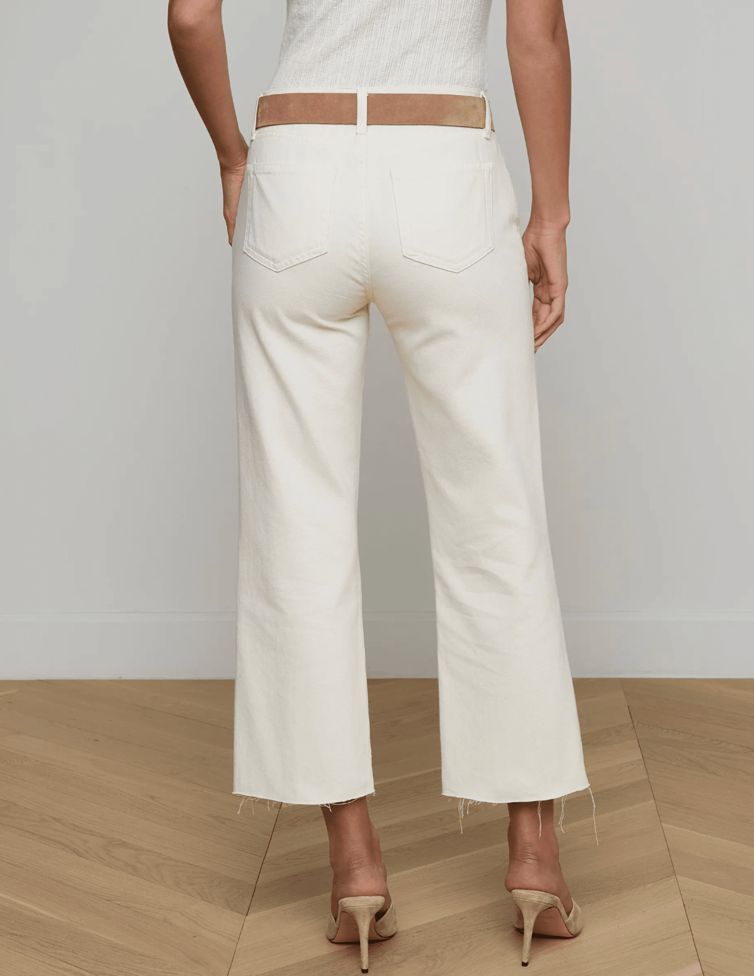 L'Agence - PRE-ORDER-L'AGENCE Wanda High Rise Cropped Wide Leg Jean in Light Ecru - Buy Online