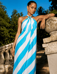 Ronny Kobo Chantell Halter Maxi Dress in Turquoise Ivory Stripe