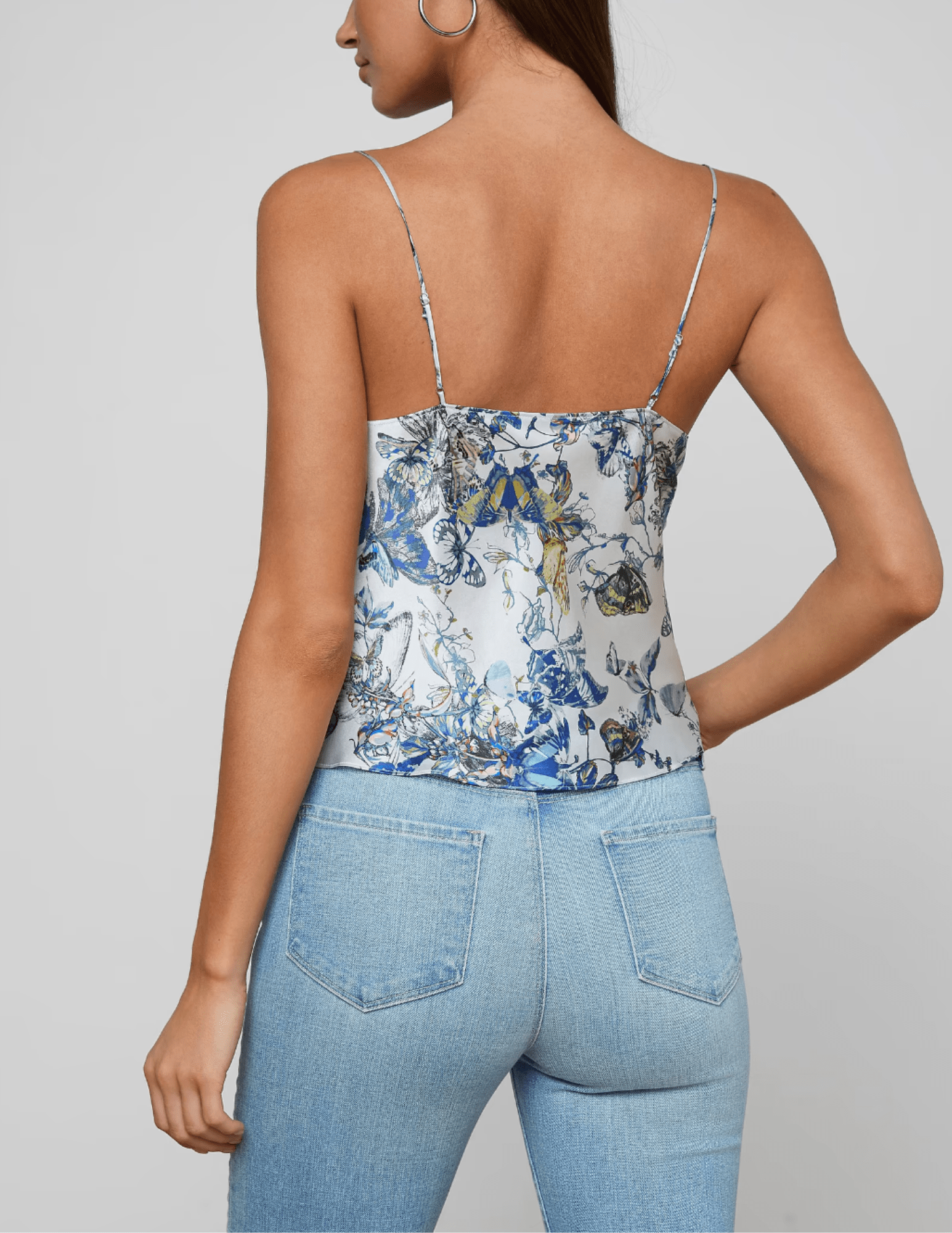 L'Agence - PRE-ORDER-L'AGENCE Calista Cowl Neck Cami in Grey Multi Watercolor Butterfly - Buy Online