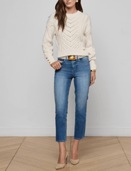 L'AGENCE Storm Cable Knit Sweater in Ivory Gold