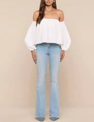 L'Agence - PRE-ORDER-L'AGENCE Sarai Off Shoulder Puff Sleeve Top in White - Buy Online
