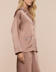L'Agence - PRE-ORDER-L'AGENCE Mara Satin Blouse in Mocha Tan - Buy Online