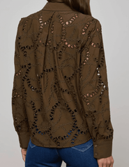 L'AGENCE Ellery Eyelet Long Sleeve Blouse in Pine-SALE