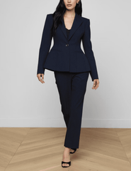 PRE-ORDER-L'AGENCE Therese Cinched Waist Blazer in Midnight Ivory Pinstripe