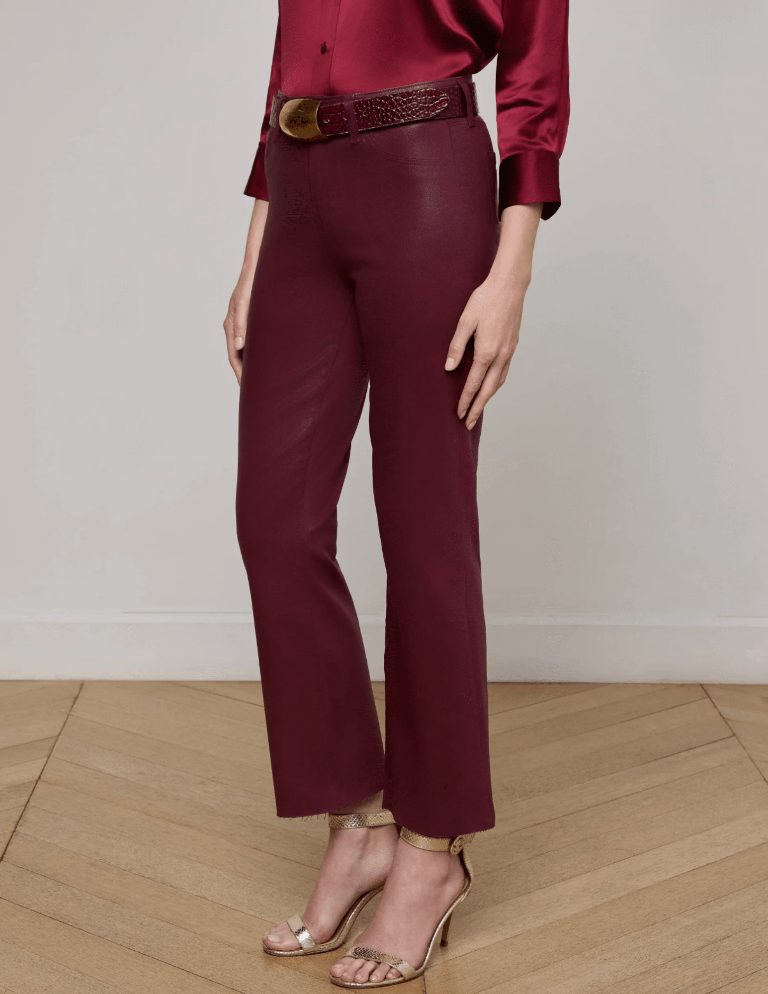 L'Agence - L’AGENCE Kendra Coated Cropped Jeans In Dark Port - Buy Online