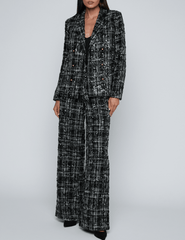 PRE-ORDER-L'AGENCE Colin Sequin Tweed Double Breasted Blazer in Black Ivory Tweed