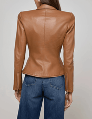 L'Agence - PRE-ORDER-L'Agence Ottilie Zipper Trim Leather Blazer in Soft Cognac - Buy Online