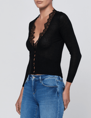 PRE-ORDER-L'AGENCE Eluna Lace Trim Cardigan in Black