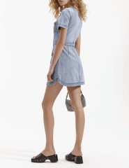 Self-Portrait Denim Crystal Buttoned Mini Dress