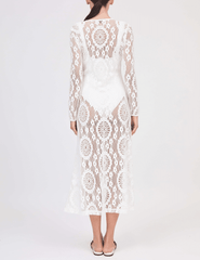 Simkhai Hawthorn Crochet Cover Up Midi Dress in White