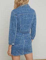 L'Agence Koda Cropped Textured Denim Jacket