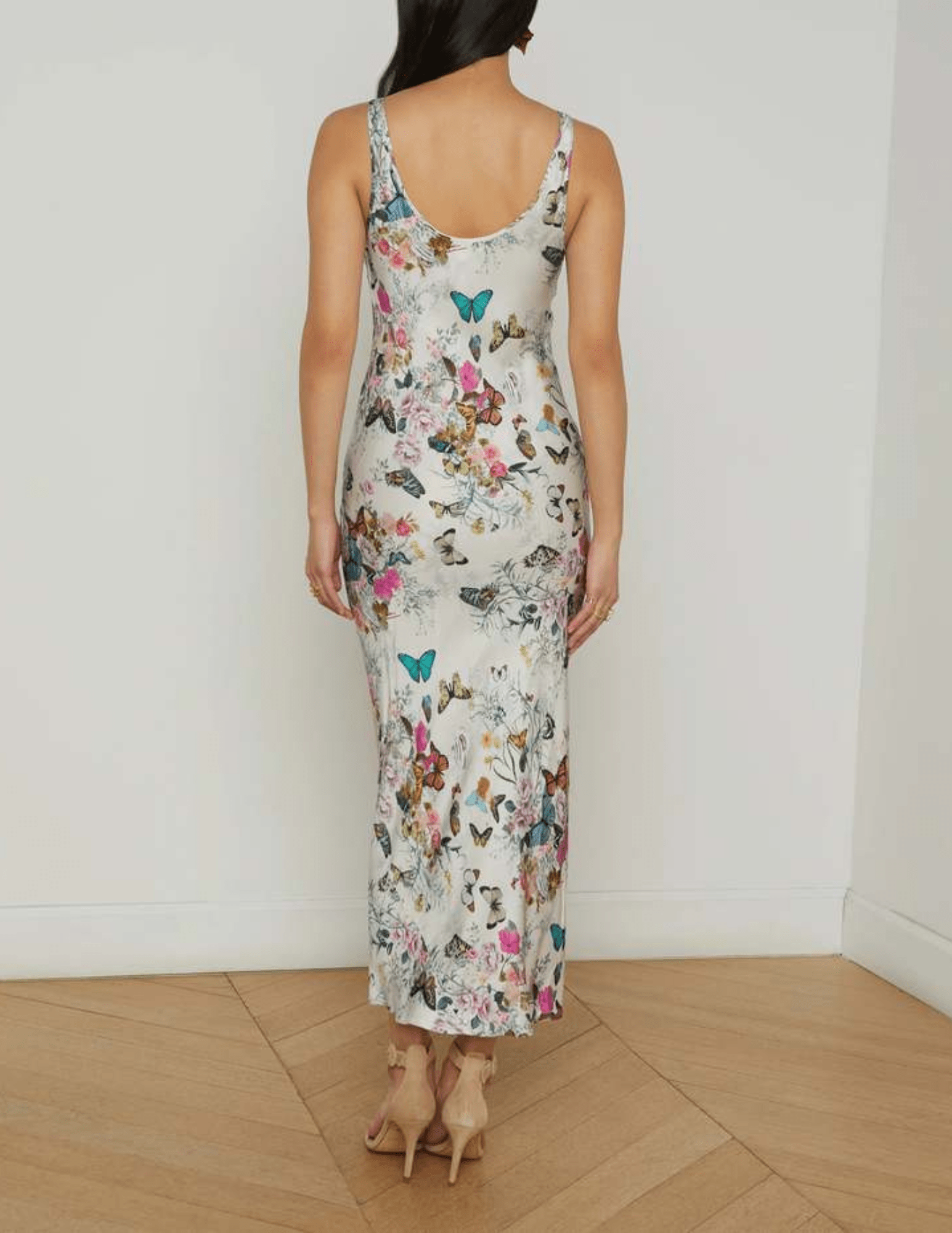 L'Agence - L'AGENCE Akiya Scoop Neck Midi Dress in Vintage White Multi Charonda Butterly-SALE - Buy Online