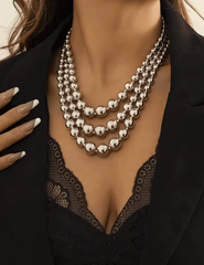 Fleur de Camélia - Fleur de Camélia Riva Metallic Bead Collar Necklace in SIlver - Buy Online