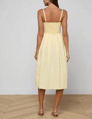 L'Agence - PRE-ORDER-L'AGENCE Reanne Scoop Neck Midi Dress in Lemon Sorbet - Buy Online