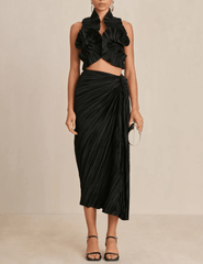 Cult Gaia Sanoma Pleated Satin Midi Skirt