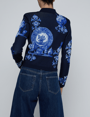 PRE-ORDER-L'AGENCE Osiris Jacquard Cardigan in Black Blue Large Porcelain