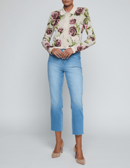 L'Agence - PRE-ORDER-L'AGENCE Osiris Jacquard Cardigan in Ecru Mauve Romantic Rose - Buy Online