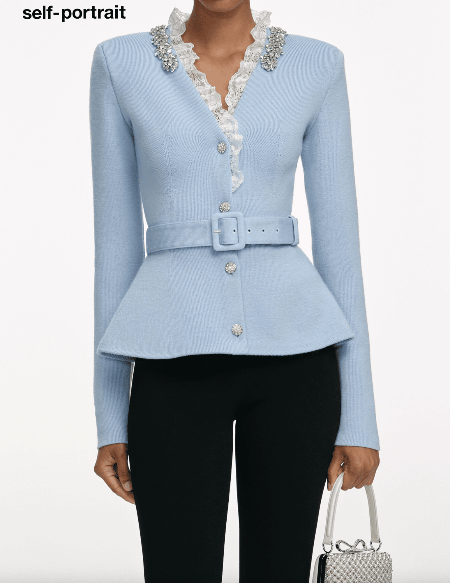 Self-Portrait - PRE-ORDER-Self-Portrait Crystal Trim Peplum Cardigan - Buy Online