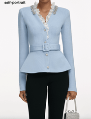 Self-Portrait - PRE-ORDER-Self-Portrait Crystal Trim Peplum Cardigan - Buy Online