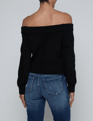 PRE-ORDER-L'AGENCE Teri Off Shoulder Cargo Sweater in Black Gold