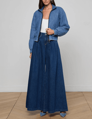 L'AGENCE Ryah Washed Denim Bomber Jacket
