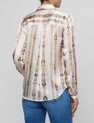 PRE-ORDER-L’AGENCE Tyler Long Sleeve Blouse in Ecru Multi Stud Belt Stripe