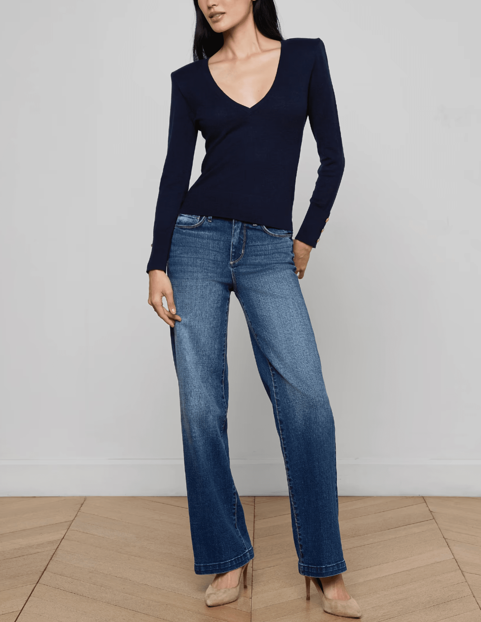 L'Agence - L'AGENCE Kolie Chain V-Neck Top in Midnight - Buy Online
