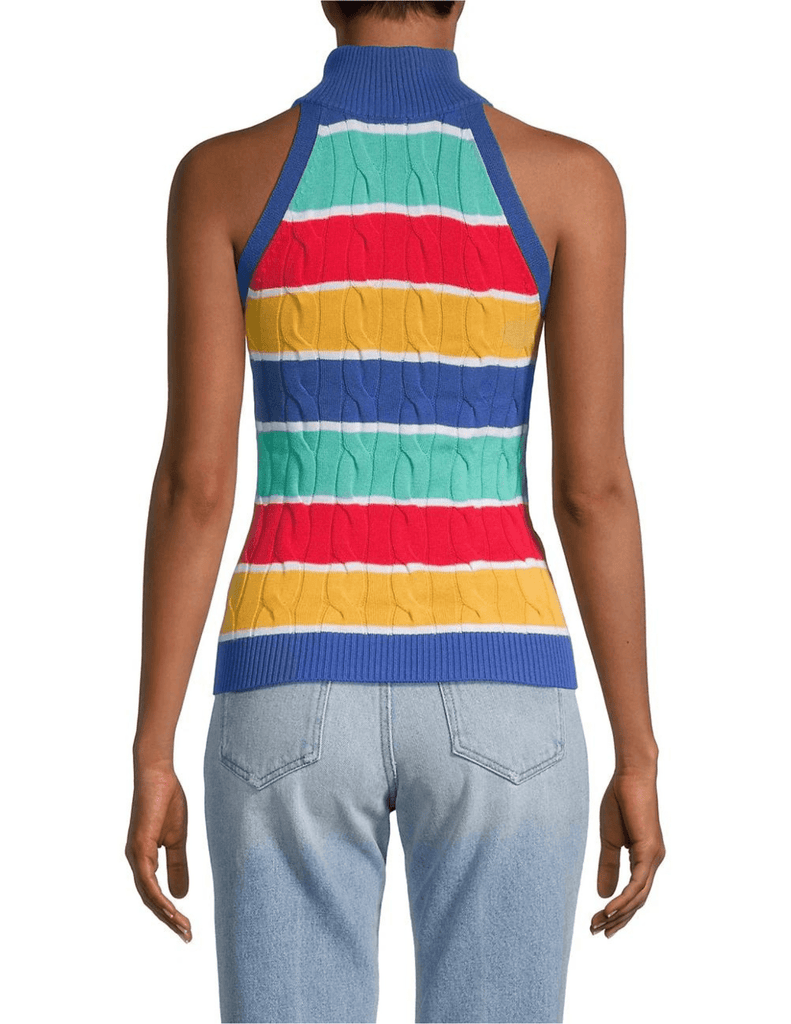 Minnie Rose Cable Knit Stripe Halter Top