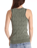 Minnie Rose Cotton Stone Wash Distressed Cable Tank