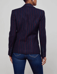 L'AGENCE Kenzie Double Breasted Blazer in Midnight Red Pinstripe