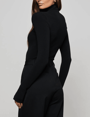 L'AGENCE Jennis Mock-Neck Knit Bodysuit in Black and Gold