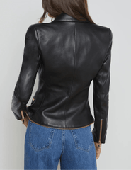 L'Agence Ottilie Zipper Trim Leather Blazer