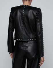 PRE-ORDER-L'AGENCE Fia Studded Collarless Leather Jacket