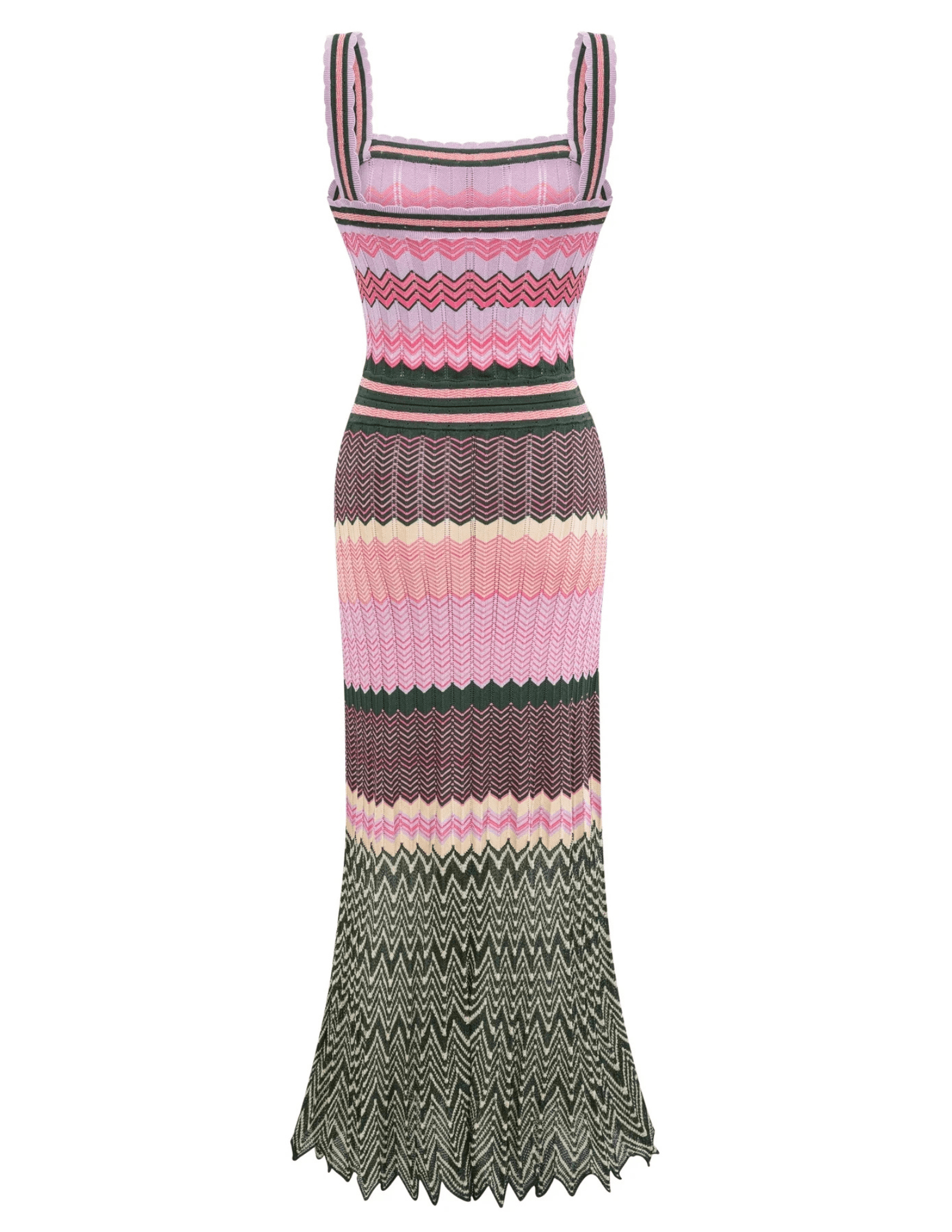 St. Barths La Robe Courtney Knit Midi Dress in Pink and Green Chevron