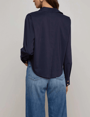 L'AGENCE Cosette Cropped High Low Blouse in Midnight